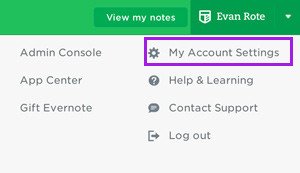 Evernote查看账户邮箱 - 网页版