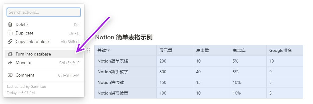 Notion简单表格转换成Database表格