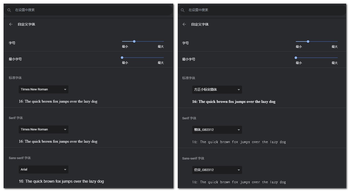 Chrome字体修改前后对比