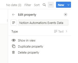 按要求在Notion日历中添加Text类型的属性，并命名为Notion Automations Events Data